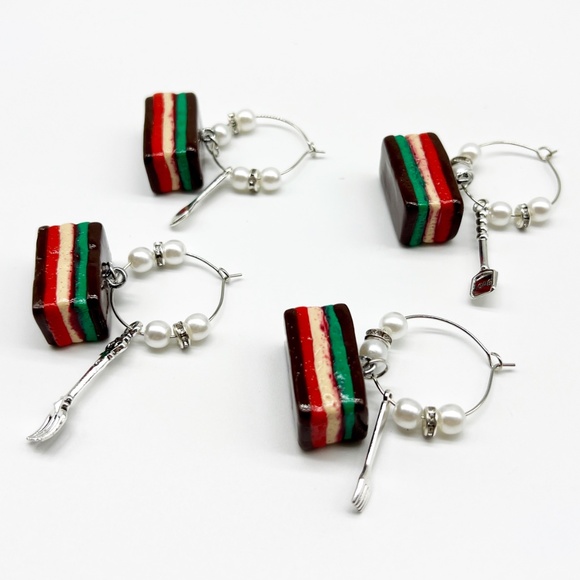Italian Rainbow Cookie Wine Glass Charms – Set of 4 | Handmade Christmas Clay - Picture 4 of 9